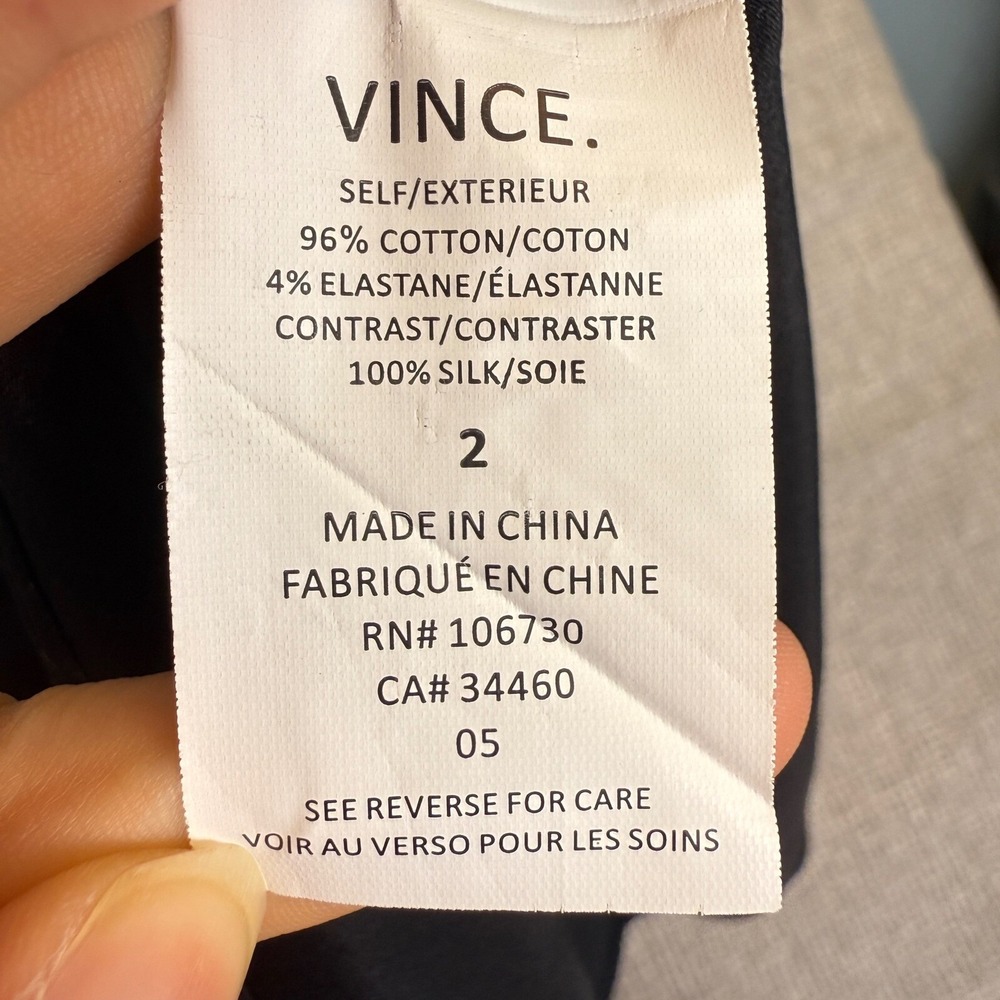 Vince‎ Silk Combo Mixed Media Button Down Long Sleeve Top Black Sz 2 - Picture 4 of 12